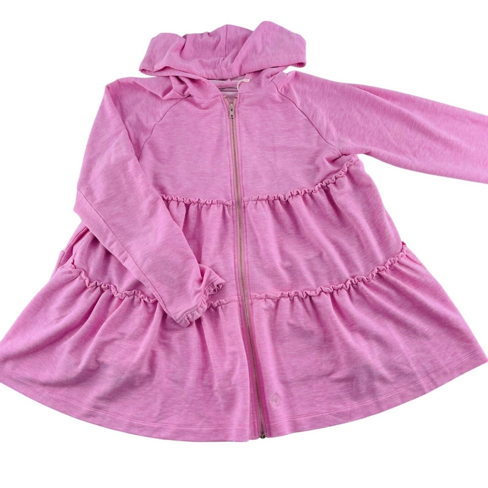 Lauren James SIZE M/L Long Sleeve Hooded Tiered Zip-Up Jacket Pink lightweight